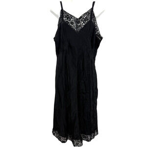 Vintage Sears Charmode Dress Full Slip Lace Trim Black Lightweight Whimsigoth M